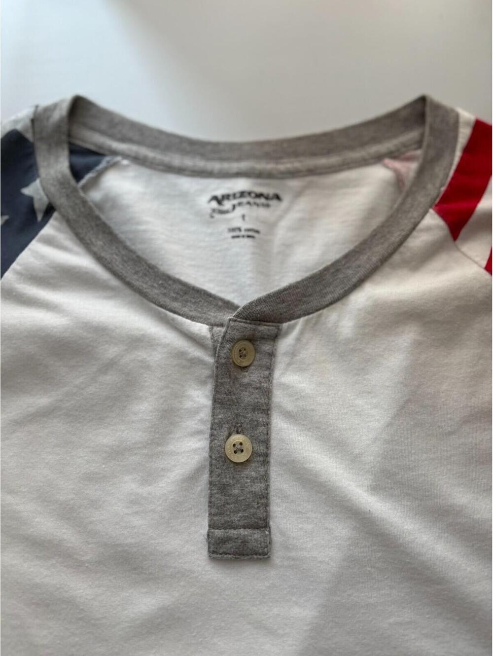 Arizona Jeans Co Mens T-Shirt Henley Large Stars Stripes Sleeve Cotton Patriotic - Picture 4 of 5